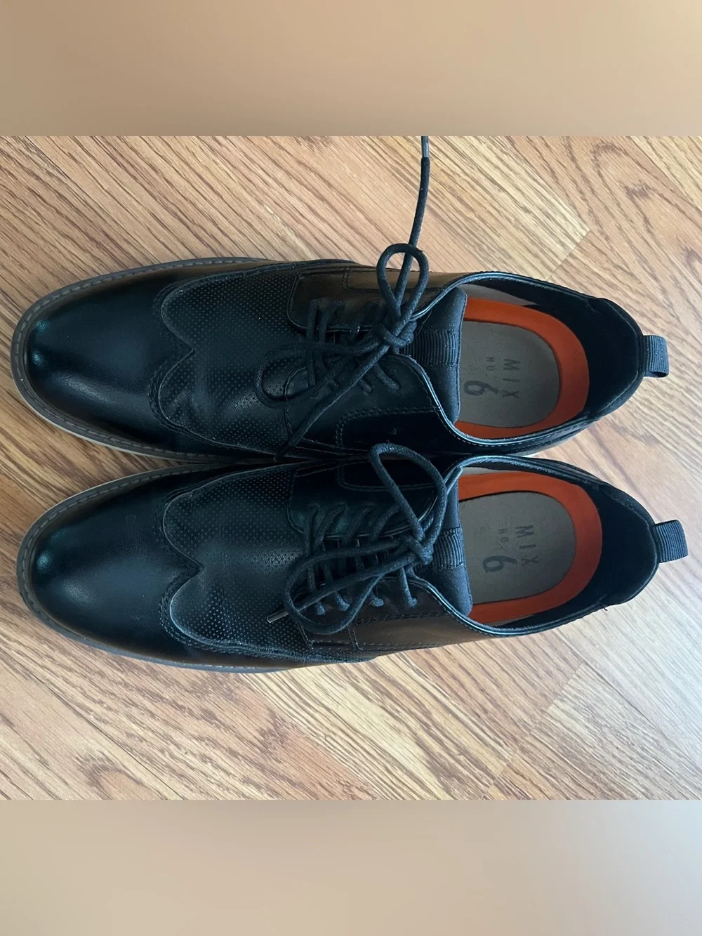 Mix No. 6 Men’s Black Leather Perforated Lace-Up Oxfords with Orange Insole